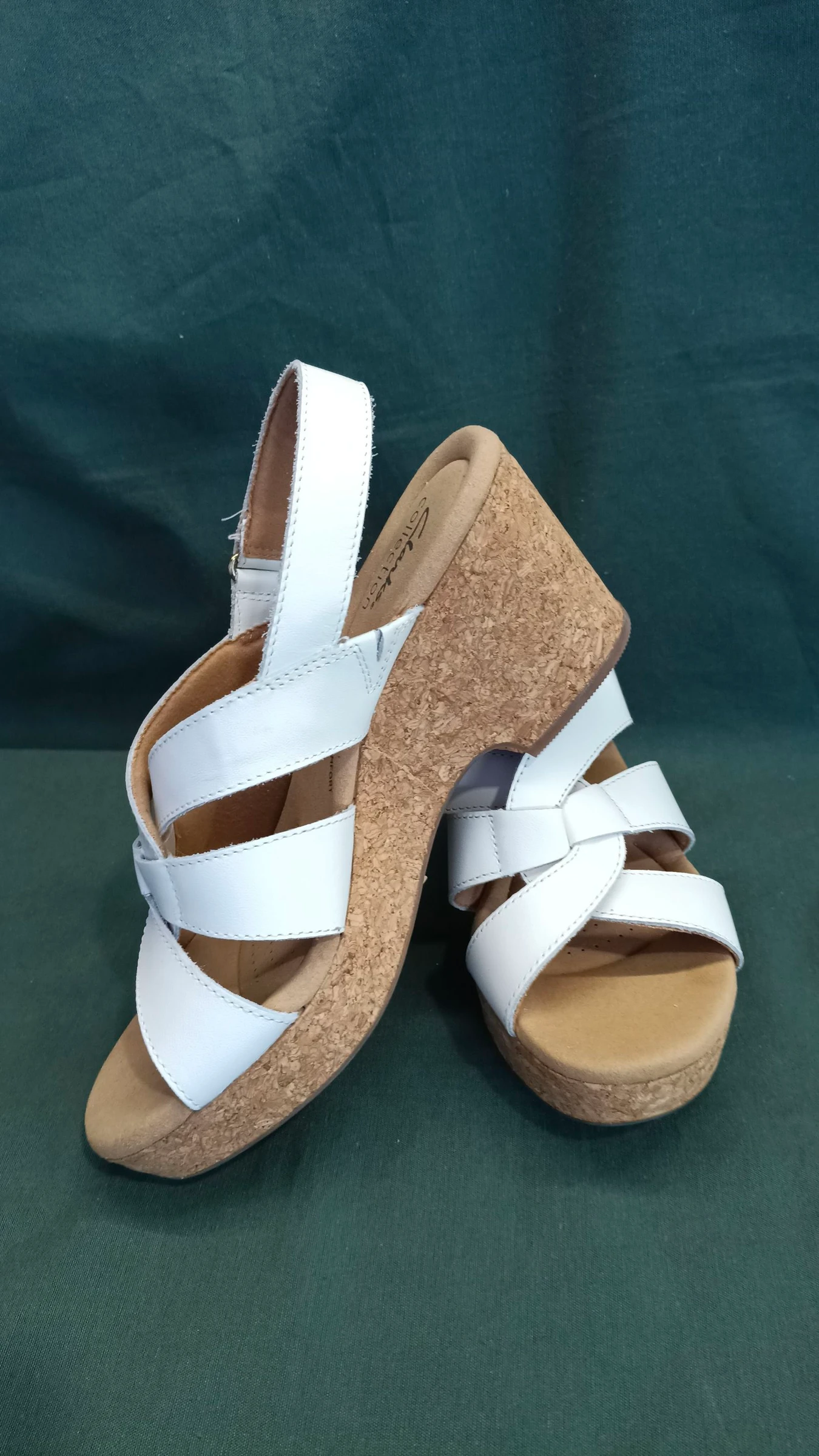 Clarks Giselle Playa Sandales en cuir blanc avec talon en liège Taille 39.5 – photo 7